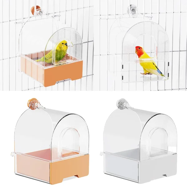Clear Parrot Bathtub Shower Box Bird Bathtub with Screw Hooks Hanging Bird Bath Bird Bowl Bird House For Small and Medium Birds