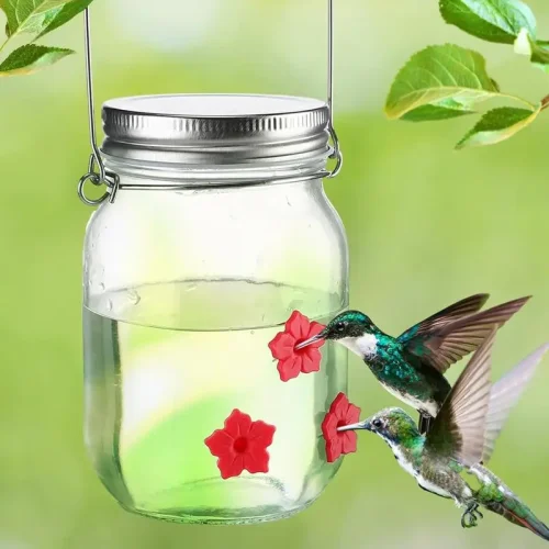 Bird Feeder Outdoor Hanging Bird Water Feeders MasonJar Flower Hummingbirds Watering Bottle Drinker for Wild Bird Garden