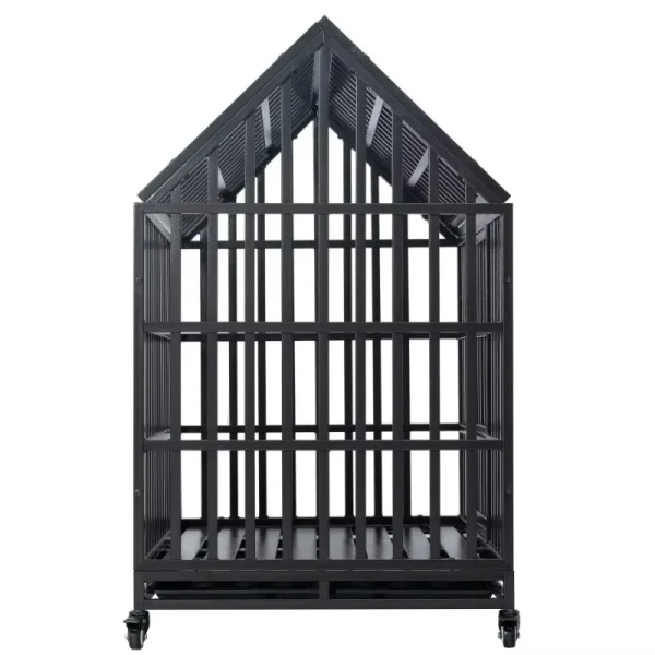 Heavy Duty Dog Cage with Roof Rust-Resistant Steel Locking Casters Feeding Door Ideal for Medium & Large Dogs Dog House Kennel