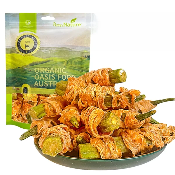 kf-S309f2842551b425fac99620c94aab0895 7.05oz/14.11oz(200g/400g) Chicken Wrapped Okra, All Natural Ingredients, Natural Dog Treats, Healthy, Easily Digestible