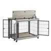 Wooden Dog Crate Furniture, 38.5" Dog Kennel with 3 Doors, Flip-up Top Opening and Wheels, Decorative Pet Crate Dog House