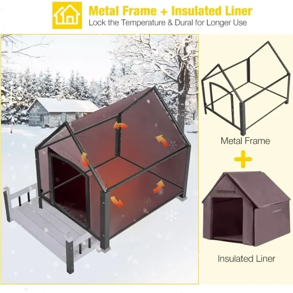 Outdoor Dog House, Waterproof Puppy Shelter Indoor Doghouse with Elevated Floor, Anti-Bite Design Dog Home for Small Medium Dog