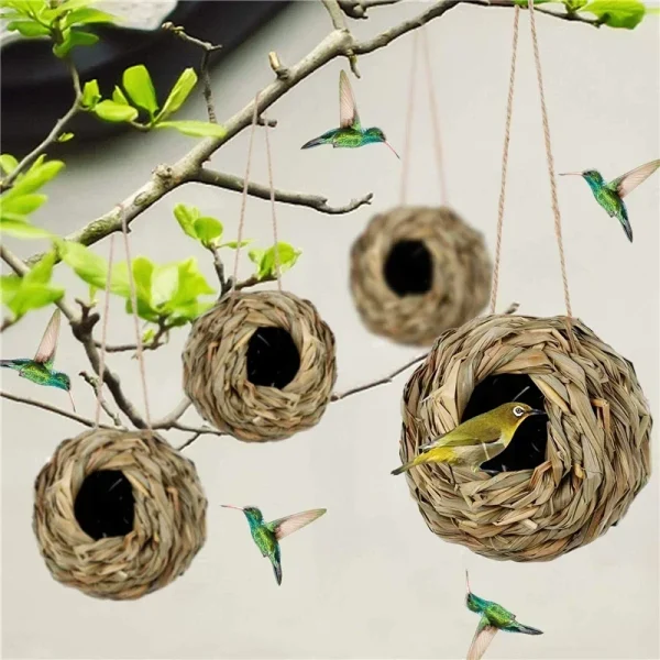 2024 New Birds Nest Bird Cage Grass Egg Cage Bird House Outdoor Decorative Weaved Hanging Parrot Nest Houses Pet Bedroom