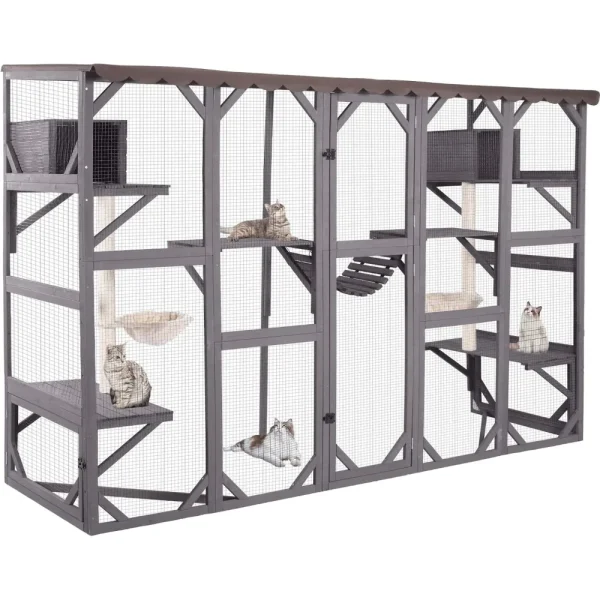 Catio Outdoor Cat Enclosure Window Box Wall Mounted Wooden Cat House Playground with Scratching Posts, Cat House