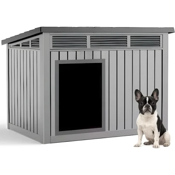 DRATO Dog House for Both Indoor and Outdoor with Weatherproof Roof Removable Floors for Medium to Large Dogs Interior Space (Gra