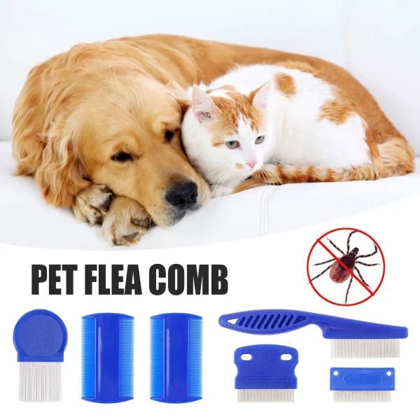 Flea Comb Set For Dogs Cat Combs With Durable Dense Teeth Flea Brush Flea Combs For Removing Fleas Lice Cleaning Tear Stains