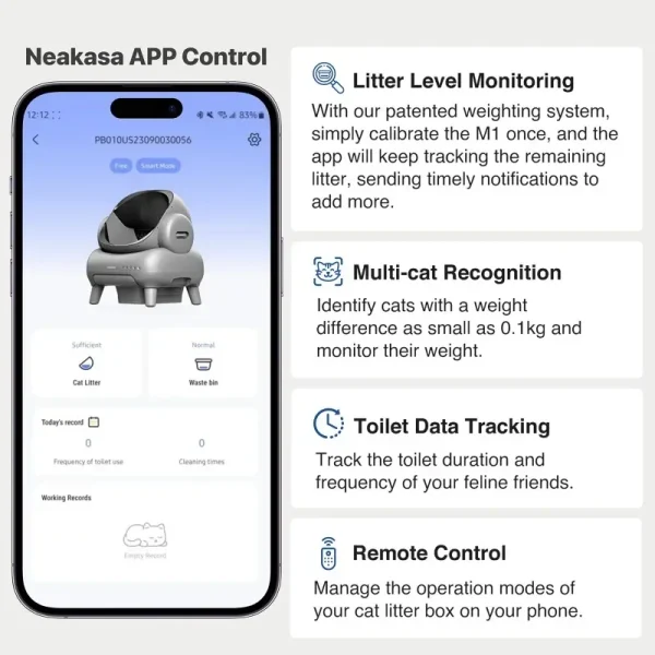 White Neakasa M1 Large Low noise Odor Eliminator App Control Intelligent Electric Self Cleaning Smart Automatic Cat Litter Box