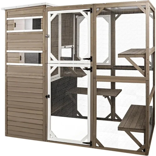Catio Outdoor Cat Enclosure, Large Cat House Cat Cage Condo Indoor Playpen Kitty Shelter with Multi-Level Platforms