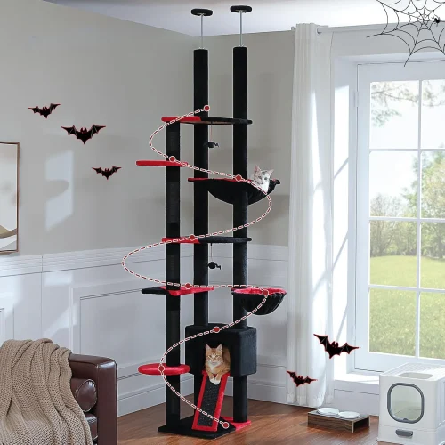 Gothic Cat Tree for Indoor Cats,Multi-Level Cat Tower with Sisal-Covered Scratching Posts, Padded Platform, Hammock