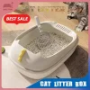Large Capacity Cat Litter Box Cat Toilet Kitty Sandbox Cats Cleaning Basin Bathroom Semi Closed Splashproof Cats Tray Pet Supply