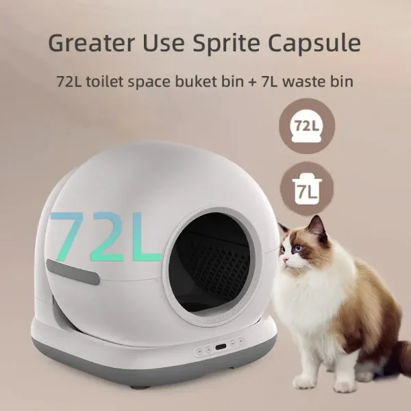 Automatic Smart Cat Litter Box Self Cleaning 72L Cat Toilet APP Control Extra Large Space Suitable for Big Cats Ion Deodorizatio