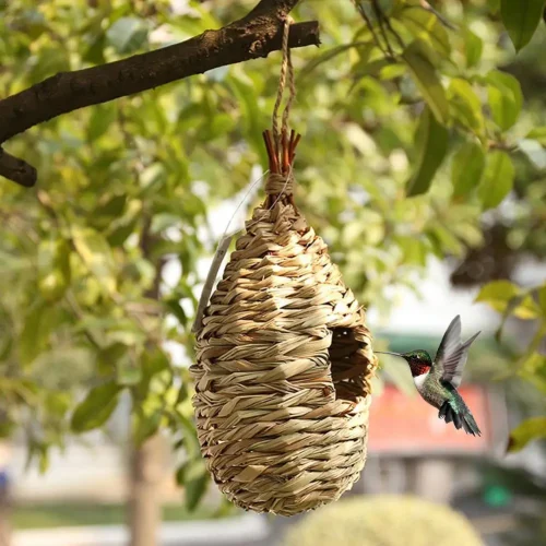 Handwoven Straw Bird Nest Hanging Hatching Breeding House Parrot Hatching Outdoor Garden Nest Bird Accessory