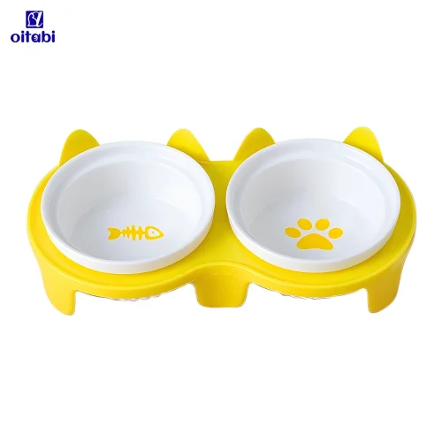 Oitabi Elevated Cat Bowls Whisker Friendly, Cat Food Bowls,15°Tilted Stand Anti Vomiting Raised Cat Dishes for Food and Water