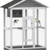 64.5" Wooden Bird Cage Aviary, Flight Cage with 4 Perches, Nest and Slide-Out Tray for Indoor/Outdoor, Gray