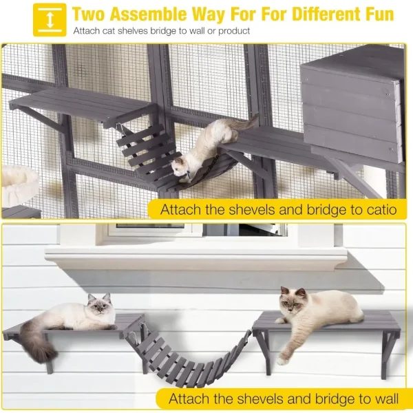 Catio Outdoor Cat Enclosure Window Box Wall Mounted Wooden Cat House Playground with Scratching Posts, Cat House