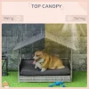 Wicker Dog House Outdoor with Canopy, Rattan Dog Bed with Water-Resistant Cushion, Raised Dog Bed for Small, Medium Dogs