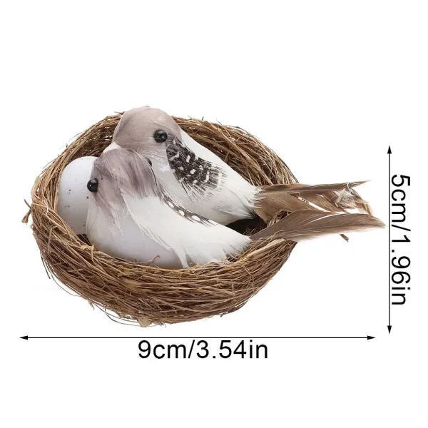 Garden Ornaments Handmade Nature Home House Decoration Vine Birds Egg Artificial Craft Birds Realistic Feathered Bird Nest