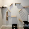 Cat Tree Wall Mounted Climbing Shelves Wooden Hammock with Ladder and Cat Bridge for Cat Perch Sleeping Pet Indoor Playground