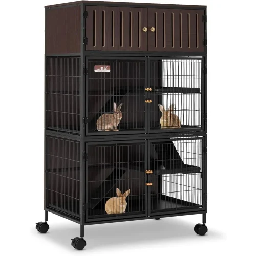 50''H Metal Large Ferret Cage, Rolling Chinchilla Cage with Removable Ramps& Double Door, Critter Nation with Locker