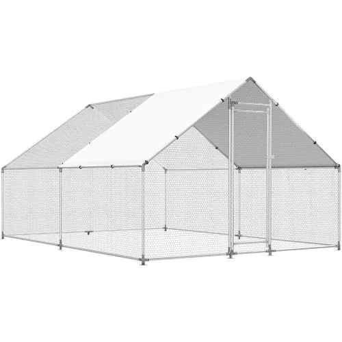 Large Metal Chicken Coop Chicken Pen with Water-Resident and Anti-UV Cover Walk-in Poultry Cage Chicken Runs for Yard with Cover