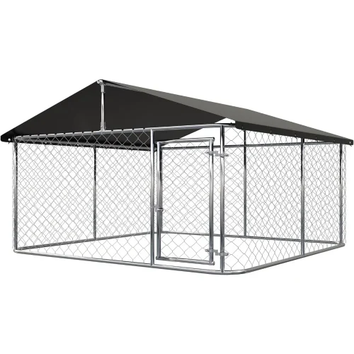 Petonly Outdoor Dog Enclosure Heavy Duty Dog Kennel House Mesh Dog Big Cage Pet Kennel Steel Fence with Secure Lock(118”x 118”)