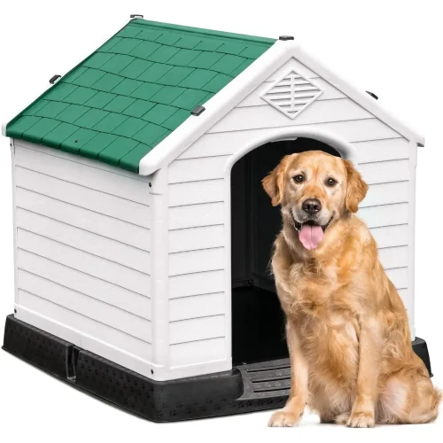 41'' Large Plastic Dog House Outdoor Indoor Doghouse Puppy Shelter Water Resistant Easy Assembly Sturdy Dog Kennel withAir Vents