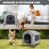 Elevated 2-in-1 Dog Bed Shelter with Removable Cover Raised Cot Small Dogs & Cats Indoor Outdoor Pet House Grey Canopy Roof