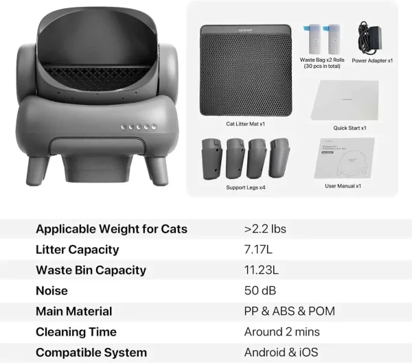 Smart Cat Litter Box Self Cleaning Automatic Cat Toilet APP Control Extra Large Space Suitable for Big Cats Pet Litter Box Auto