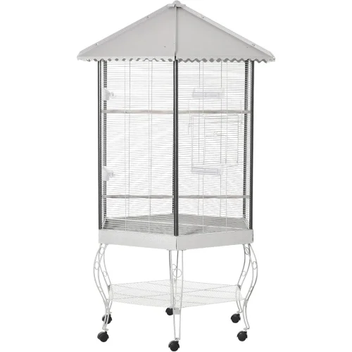 44" Hexagon Covered Canopy Portable Aviary Flight Bird Cage With Storage