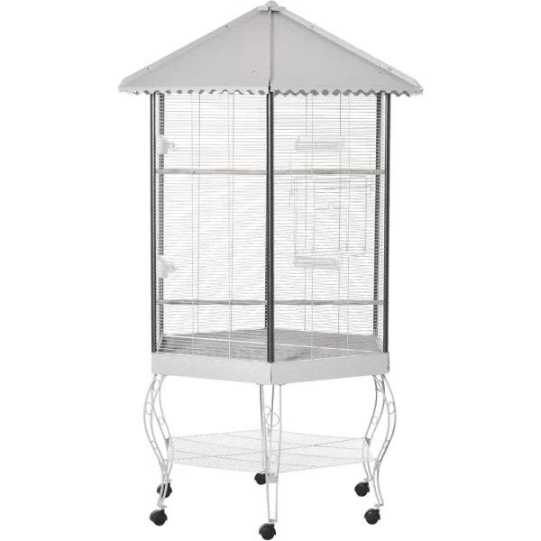 44" Hexagon Covered Canopy Portable Aviary Flight Bird Cage With Storage