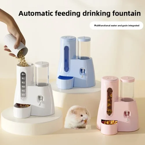 Hamster Automatic Feeding and Watering Device, A Two-in-one Water Bottle and Food Bowl for Golden Hamsters