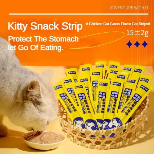 50Pcs Cat Snacks Chicken Flavored Cat Grass Cat Strips Nutritional Weight Gain 0 Added Training Reward Cat Snacks Cat Wet Food