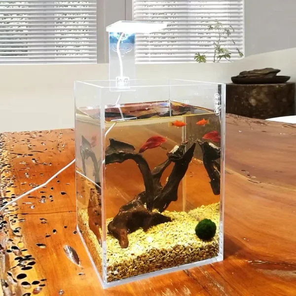 Transparent Goldfish Tank Home Landscape Aquarium Office Desktop Fish Tank Fish Breeding Supplies Turtle Tank with Led Light