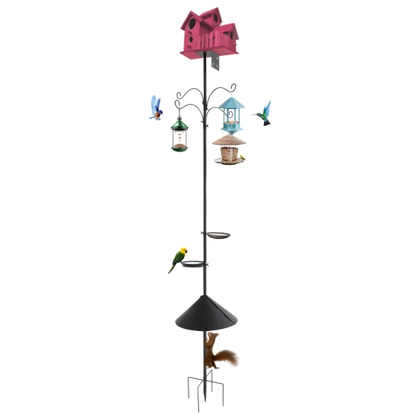 Metal and Iron Outdoor Bird Feeder Tray with Hooks Adjustable Bird Feeding Pole with Squirrel Proof Baffle