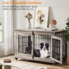 Dog Kennel Indoor Double Doors Wooden Dog Cage, 38'' Heavy Duty Dog Crate End Table Pet House Chew-Resistant Up to 70 lb, Grey