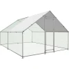 Large Metal Chicken Coop Walk-in Poultry Cage with Water-Resident and Anti-UV Cover Duck Rabbit Cat House Outdoor Chicken
