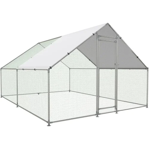 Large Metal Chicken Coop Walk-in Poultry Cage with Water-Resident and Anti-UV Cover Duck Rabbit Cat House Outdoor Chicken