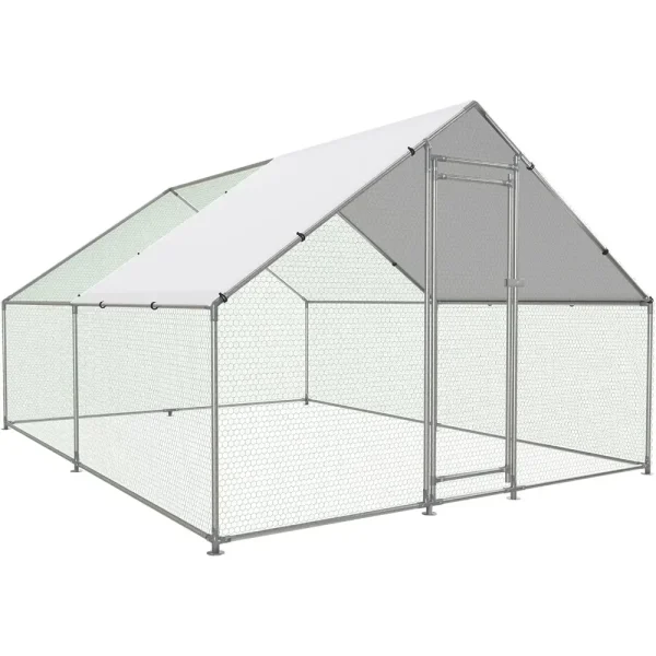 Large Metal Chicken Coop Walk-in Poultry Cage with Water-Resident and Anti-UV Cover Duck Rabbit Cat House Outdoor Chicken