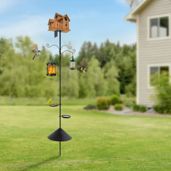 Birdhouse Pole with Hooks Food Trays Adjustable Bird Feeder Pole with Squirrel Proof Baffle