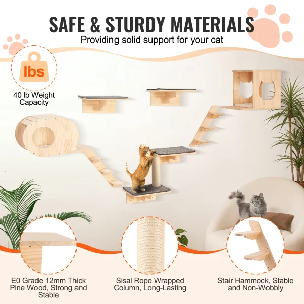 SucceBuy Wall Mounted Cat Shelves Cat Wall Shelves and Perches with Jumping Boards Hammocks & Cat Tree Cat Furniture and Shelves