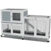 Two Floors 58" Wooden Indoor Bunny Hutch Rabbit Cage on Wheels Guinea Pig PET House for Small to Medium Animals