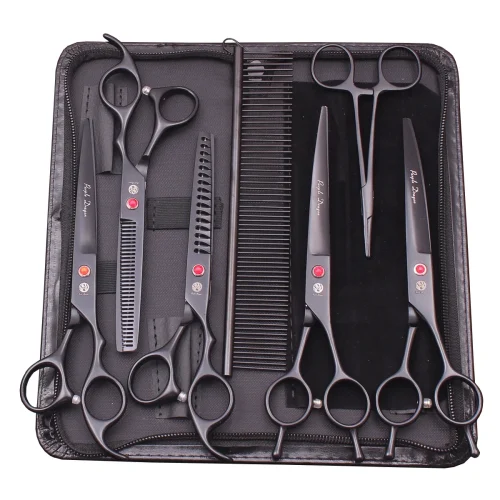 Purple Dragon Dog Grooming Scissors Kit 7" 6.5" Stainless Pet Curved Scissors Thinning Scissors Straight Shears Chunker Z3002