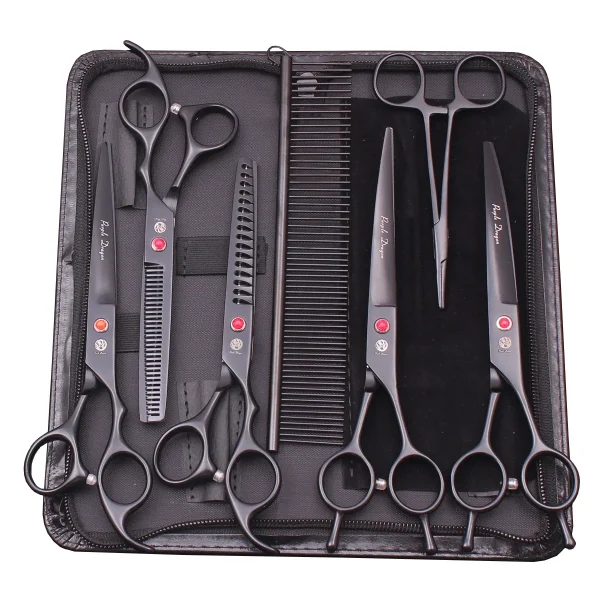 Purple Dragon Dog Grooming Scissors Kit 7" 6.5" Stainless Pet Curved Scissors Thinning Scissors Straight Shears Chunker Z3002