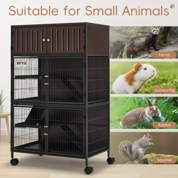50''H Metal Large Ferret Cage, Rolling Chinchilla Cage with Removable Ramps& Double Door, Critter Nation with Locker