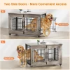 Dog Kennel Indoor Double Doors Wooden Dog Cage, 38'' Heavy Duty Dog Crate End Table Pet House Chew-Resistant Up to 70 lb, Grey