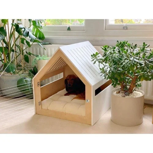 Wooden Indoor Modern White Dog House With Acrylic Door Pet Furniture Kennel