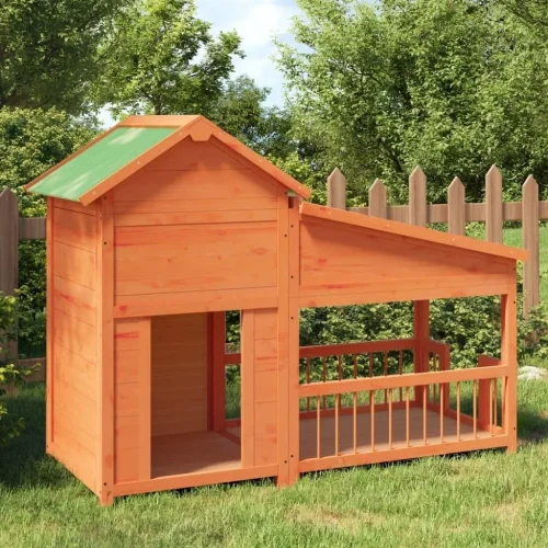 Dog Kennel Outdoor Brown Solid Pine Wood for Dogs, Kennels, House, Cage, Fence, Outside - Large, Rectangular
