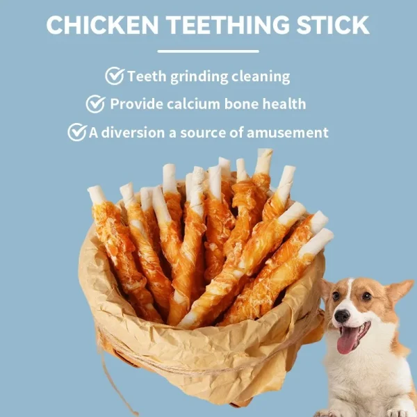 Pet Dog Snacks Chicken Teeth Cleaning and Grinding Stick Chicken Wrap Cowhide 100g Jerky Teddy Dog Snacks Pet Food Fresh Mouth