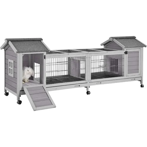 Rabbit Hutch Indoor Outdoor Bunny Cage Upgrade Large Space for Rabbit,Guinea Pig,Bunny and Other Small Animals,On Wheels Move E