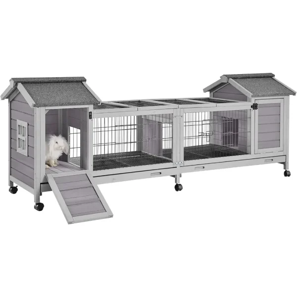 Rabbit Hutch Indoor Outdoor Bunny Cage Upgrade Large Space for Rabbit,Guinea Pig,Bunny and Other Small Animals,On Wheels Move E